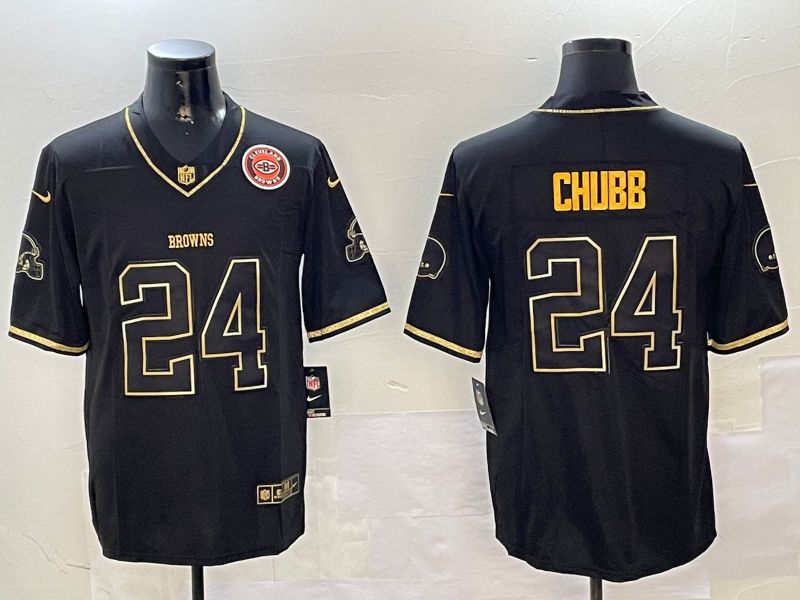 Men Cleveland Browns #24 Chubb Black Gold Throwback 2024 Nike Limited NFL Jersey style 2->los angeles clippers->NBA Jersey